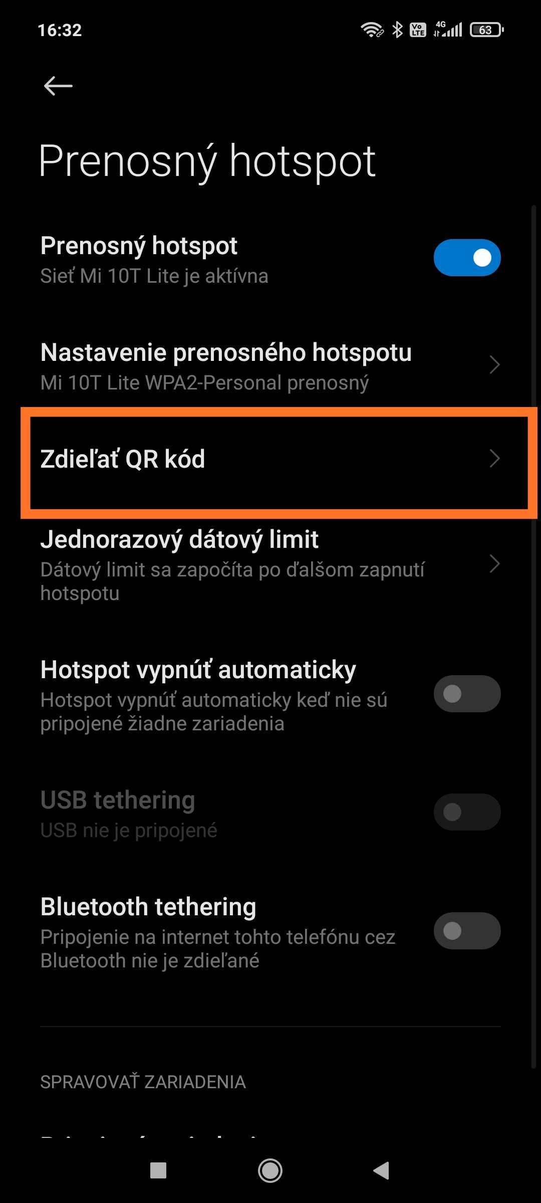 MIUI QR kód hotspot