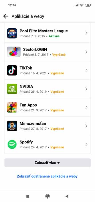 Ktoré aplikácie máte prepojené s Facebookom
