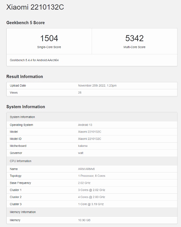 Xiaomi 13 Pro Geekbench 5